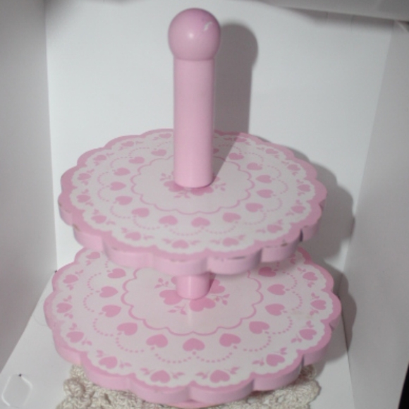 Vintage 2 Tier Pink & White Dessert Display Stand - Picture 5 of 17